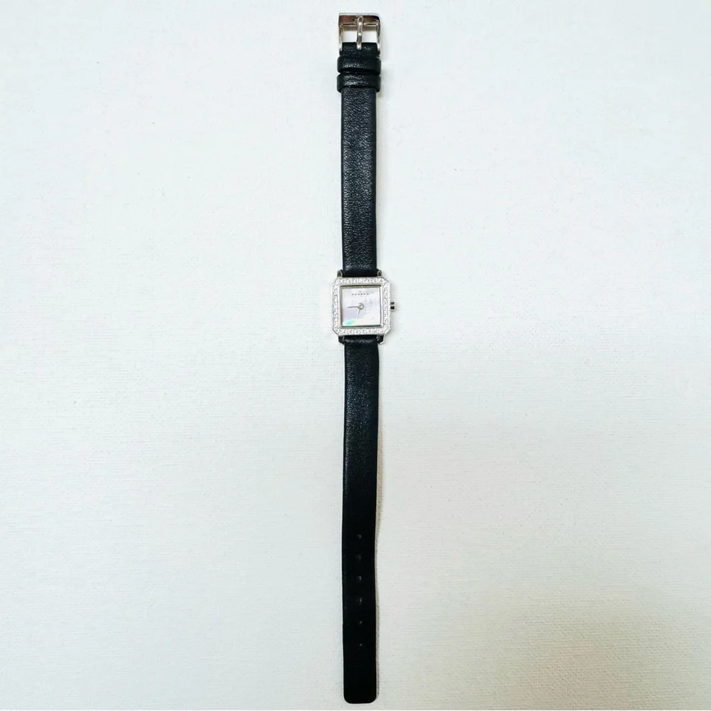 Skagen Tiny Face Women's Square Tank Watch Silver Leather Crystals 466SSLBCR - Picture 8 of 13
